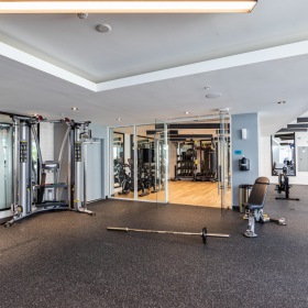 Fitness Center Large fitness center with large windows and plenty of equipment
